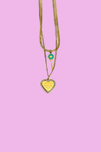 Gold Tif Heart & Key Necklace