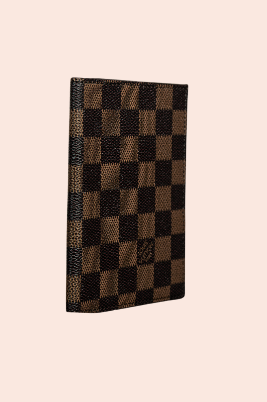 Brown Checkered Passport Holder