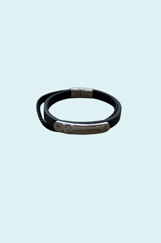 Silver LV Leather Bracelet